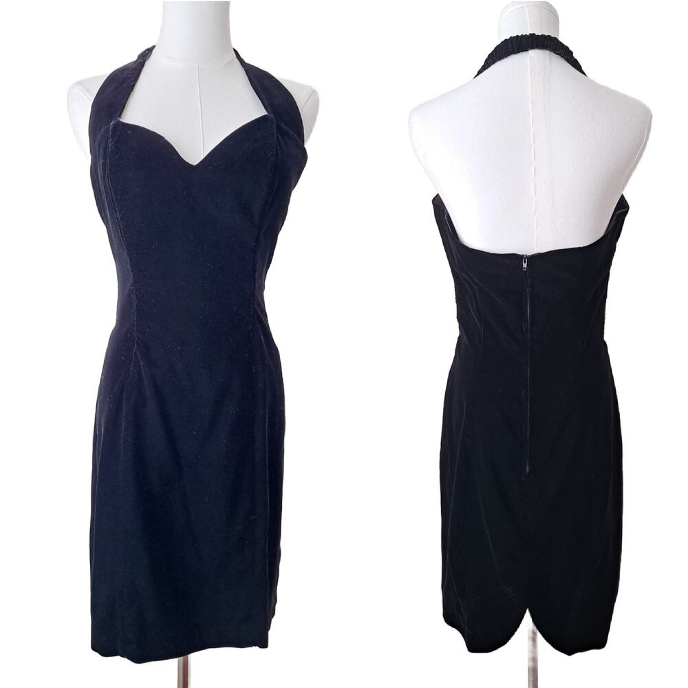 VTG 90s Y2K Rampage Black Velvet Halter Dress Mini Gothic Party Dress Fits Small